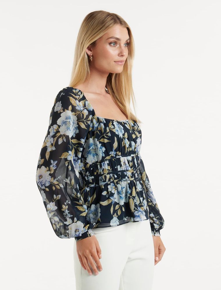 Macy Shirred-Waist Blouse