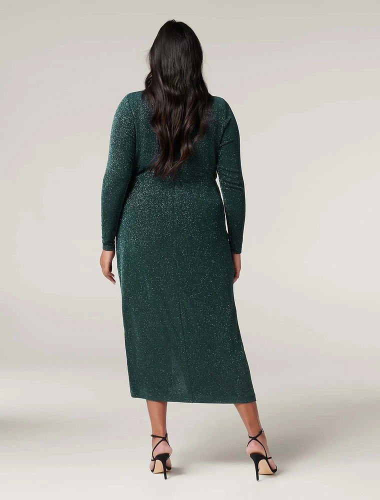 Evaliah Curve Glitter Wrap Midi Dress