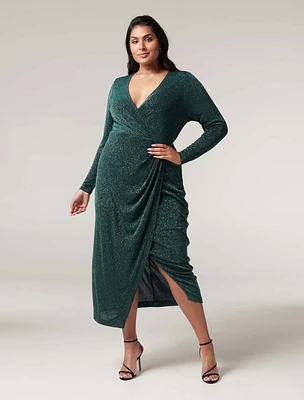 Evaliah Curve Glitter Wrap Midi Dress