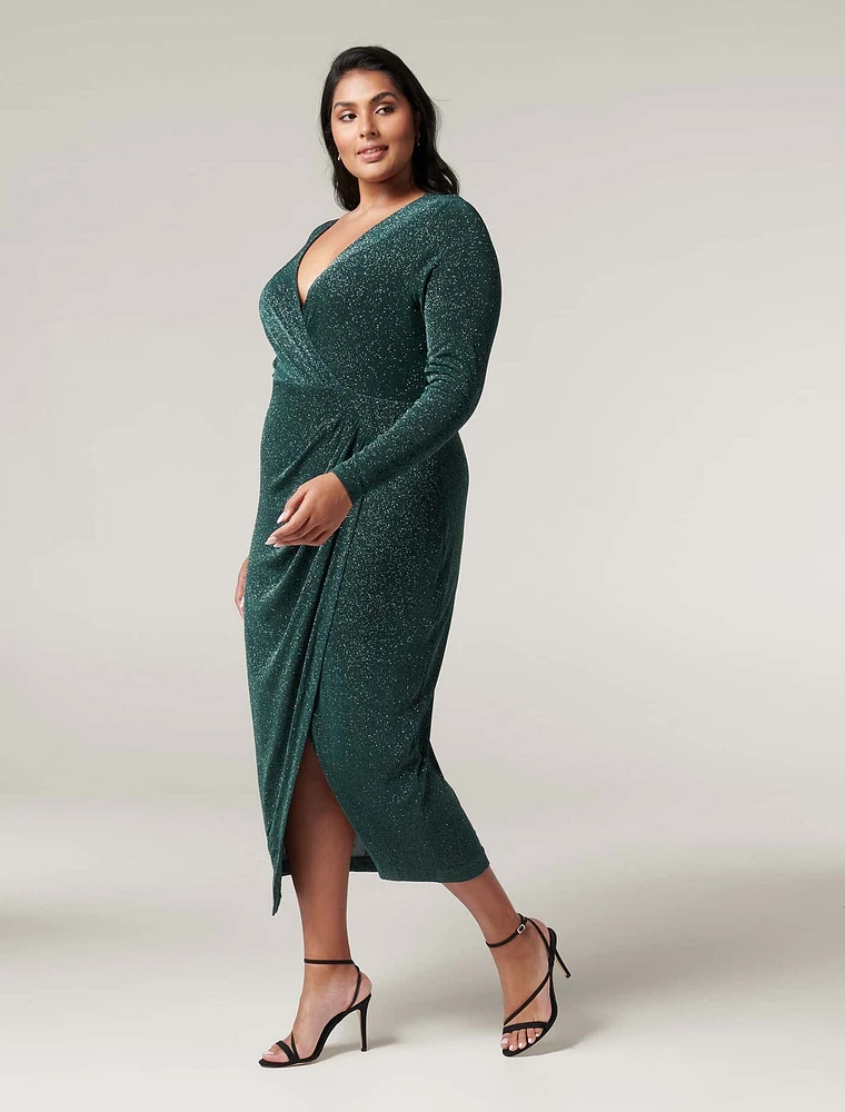 Evaliah Curve Glitter Wrap Midi Dress - Women's Fashion | Ever New