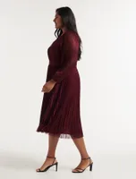 Taylor Curve Pleated Plisse Midi Dress
