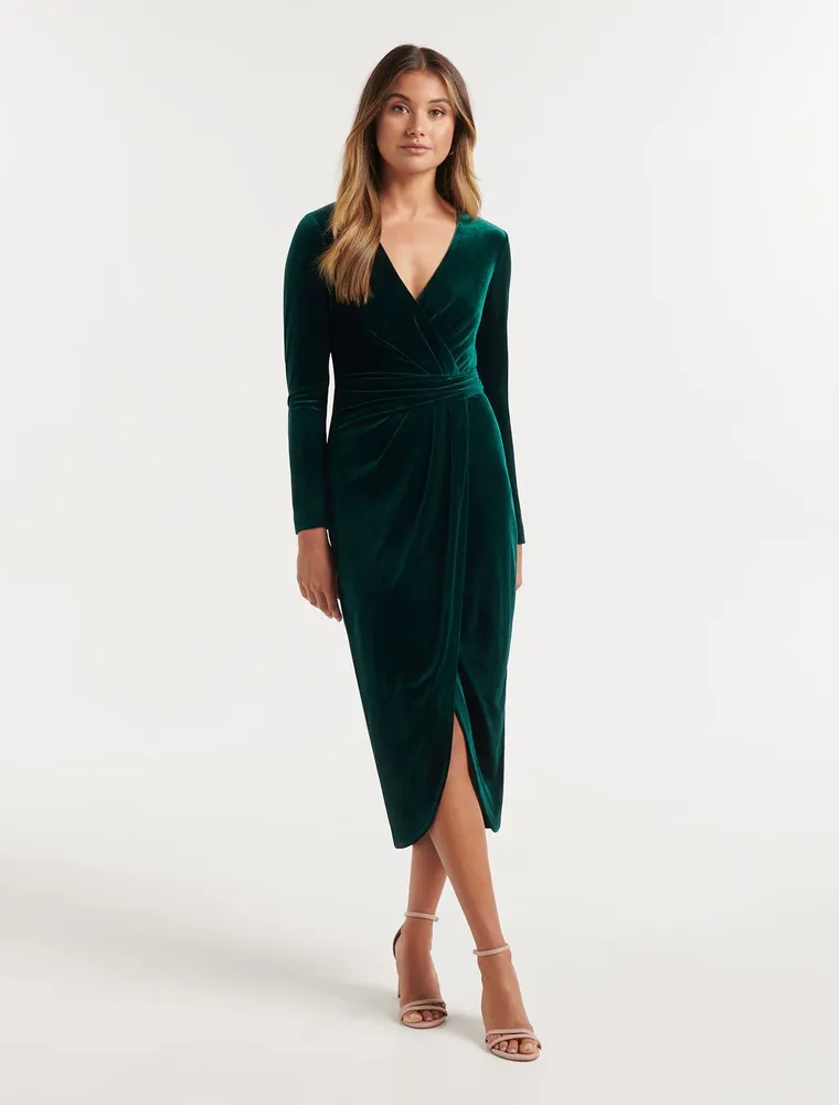 Antionette Wrap Velvet Midi Dress - Women's Fashion | Ever New