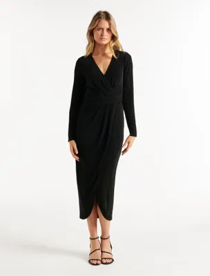 Erica Wrap Glitter Midi Dress - Women's Fashion | Ever New