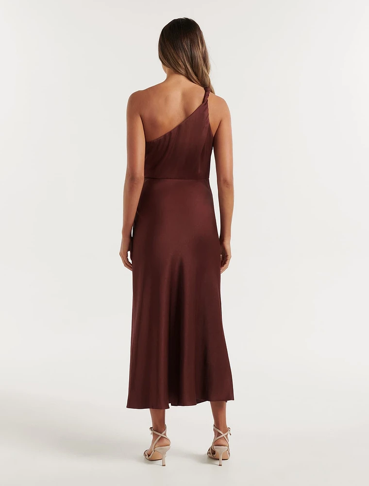 Shawna One-Shoulder Satin Midi Dress