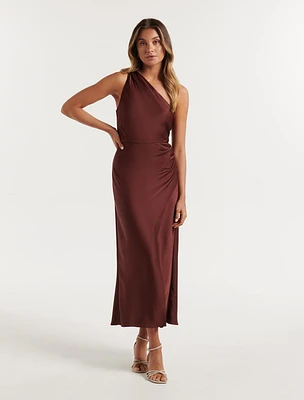 Shawna One-Shoulder Satin Midi Dress