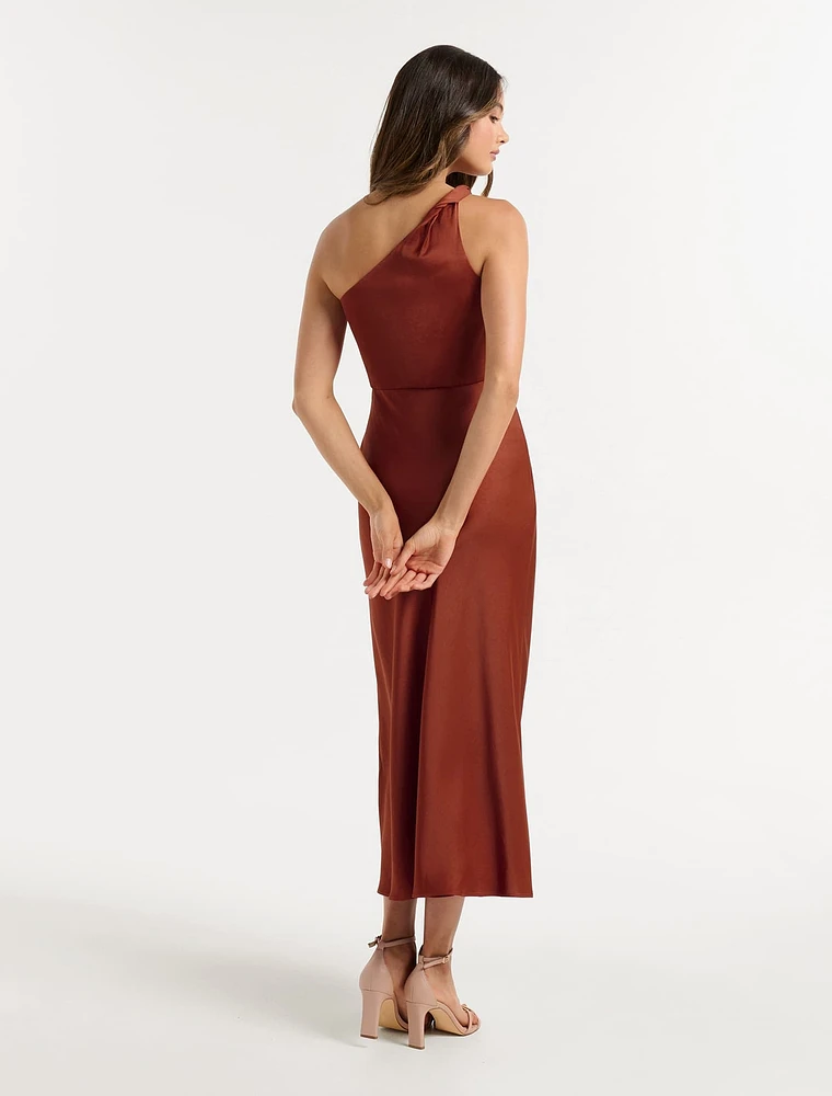 Shawna One-Shoulder Satin Midi Dress