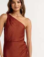 Shawna One-Shoulder Satin Midi Dress