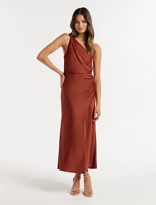 Shawna One-Shoulder Satin Midi Dress