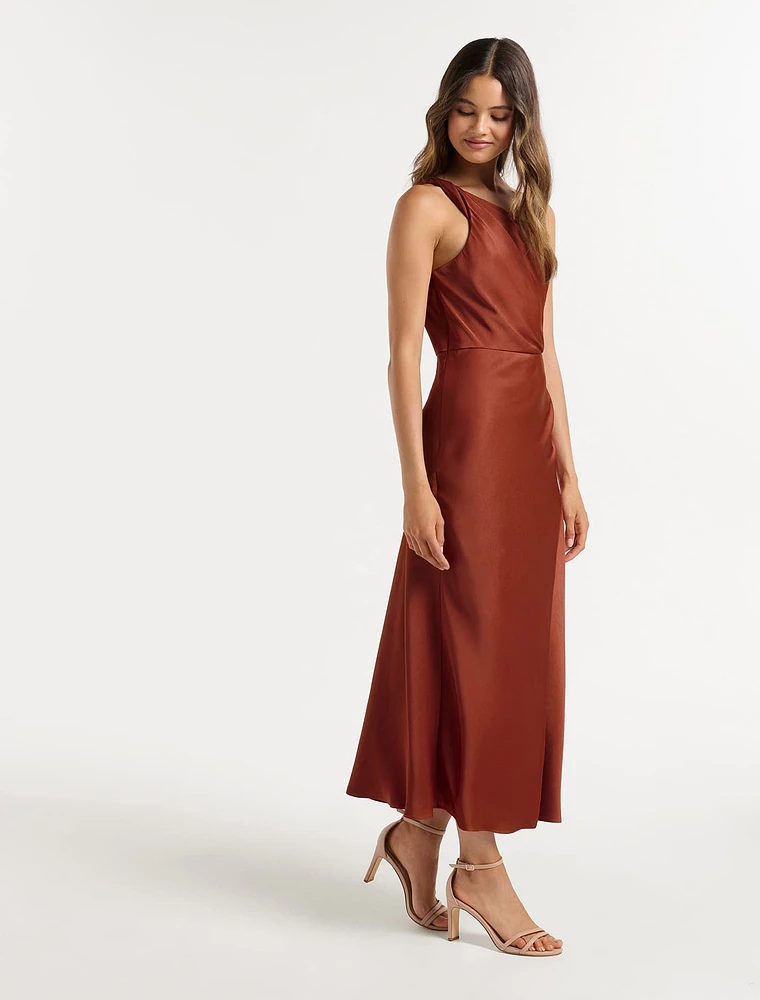 Shawna One-Shoulder Satin Midi Dress
