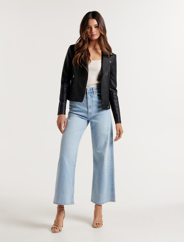 Skye Petite Vegan Leather Biker Jacket