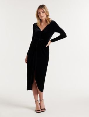 Sofia Velvet Twist-Front Midi Dress