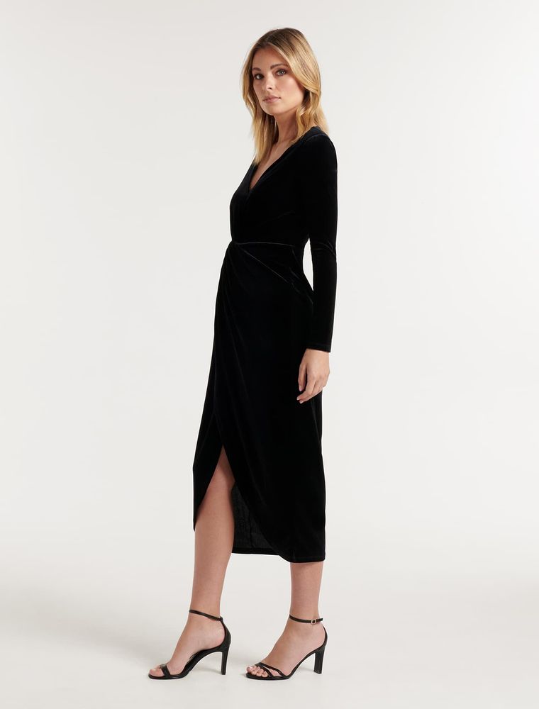 Sofia Velvet Twist-Front Midi Dress