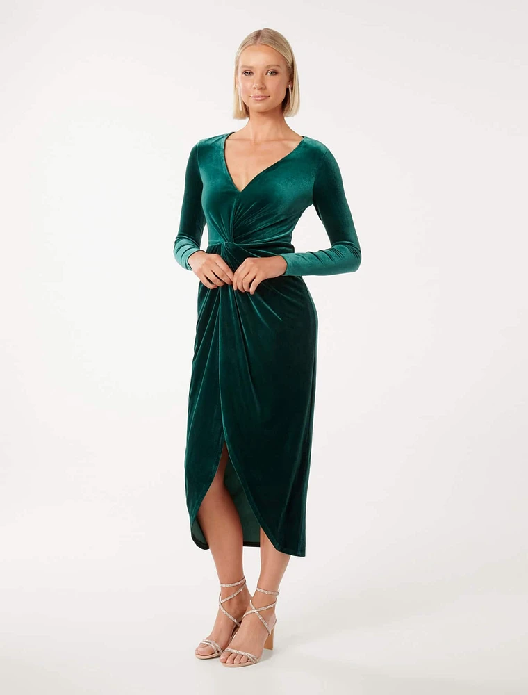 Sofia Velvet Twist-Front Midi Dress