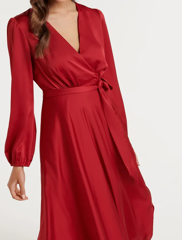 Marilyn Petite Satin Wrap Midi Dress - Women's Fashion | Ever New