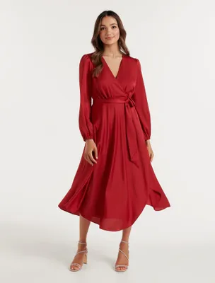 Marilyn Petite Satin Wrap Midi Dress