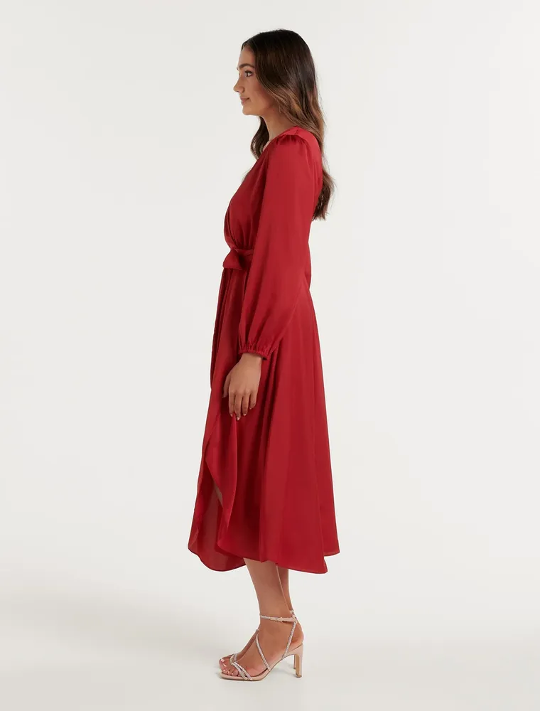 Marilyn Petite Satin Wrap Midi Dress - Women's Fashion | Ever New