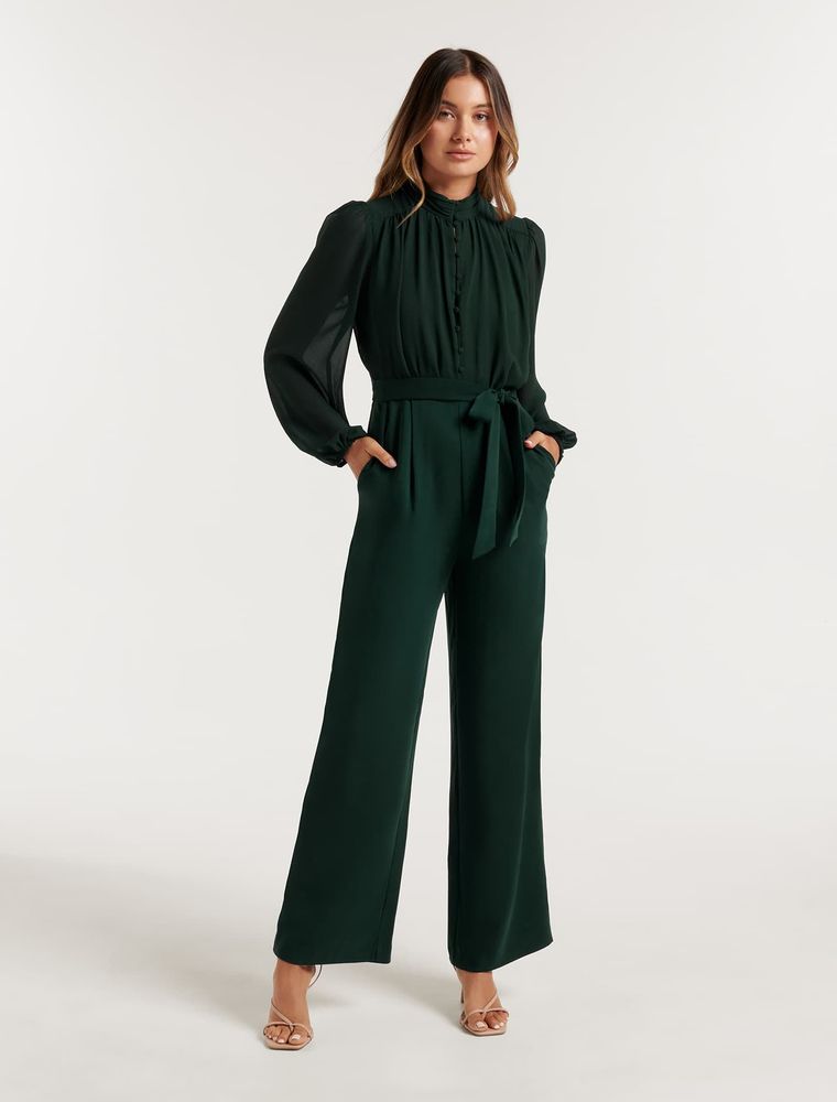 Lana Button-Up Blouse Jumpsuit