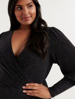 Posey Curve Wrap-Front Glitter Top