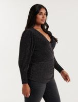 Posey Curve Wrap-Front Glitter Top