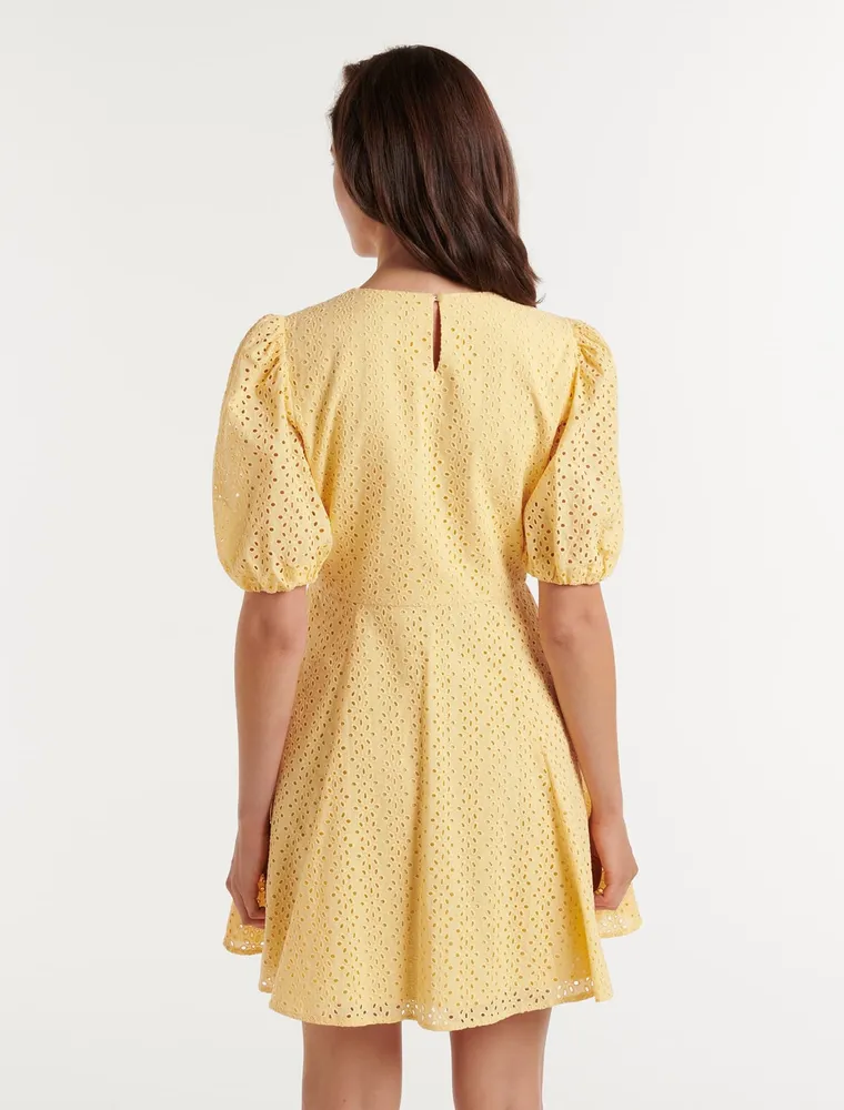 Jenny Broderie Mini Dress in Yellow - Size 0 to 12 - Women's Day Dresses