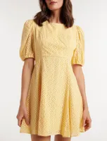 Jenny Broderie Mini Dress in Yellow - Size 0 to 12 - Women's Day Dresses