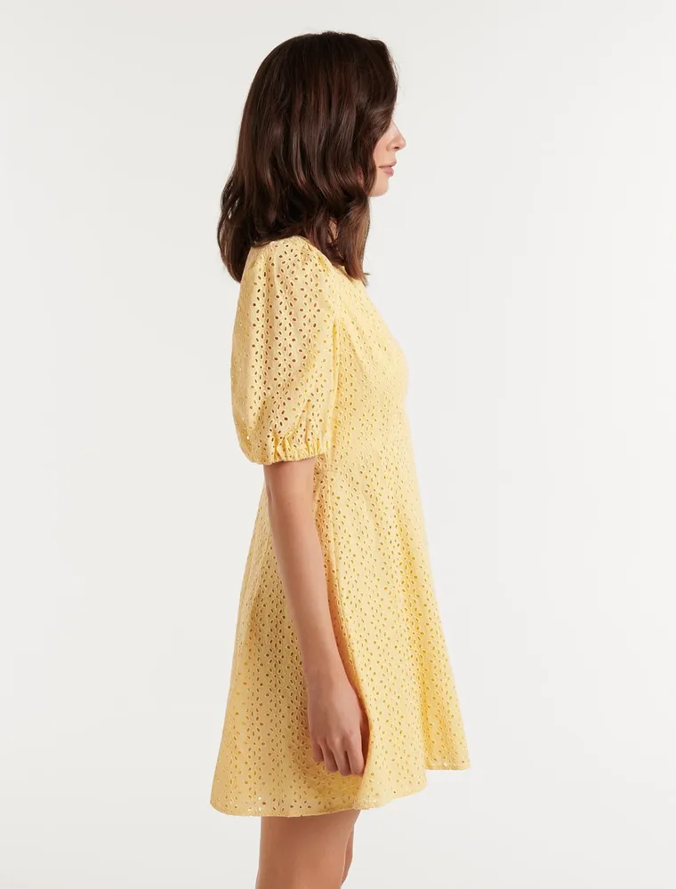 Jenny Broderie Mini Dress in Yellow - Size 0 to 12 - Women's Day Dresses