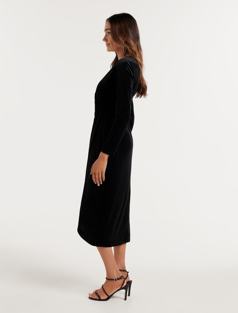 Antionette Petite Wrap Velvet Midi Dress