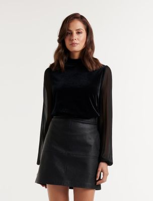 Velma Velvet Sheer-Sleeve Top