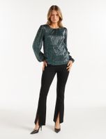 Paige Plisse Blouson-Sleeve Top