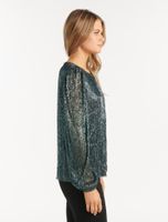 Paige Plisse Blouson-Sleeve Top