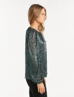 Paige Plisse Blouson-Sleeve Top