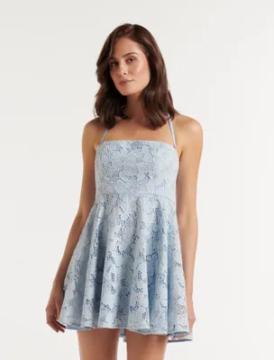 Aliyah Petite Lace Skater Mini Dress Light Blue - 0 to 12 Women's Dresses