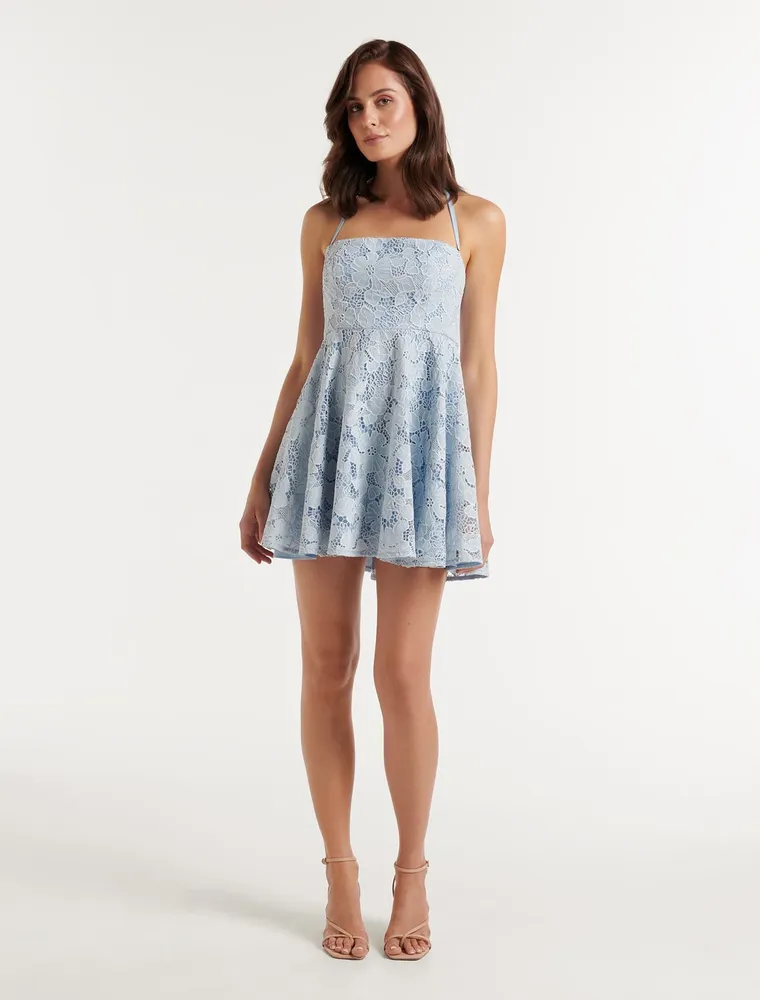 Aliyah Petite Lace Skater Mini Dress Light Blue - 0 to 12 Women's Dresses