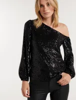 Lana Sequin Tipped Shoulder Blouse