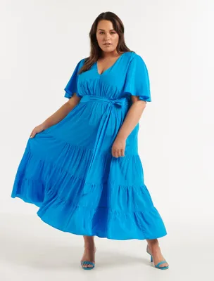 Jada Curve Flutter-Sleeve Maxi Dress