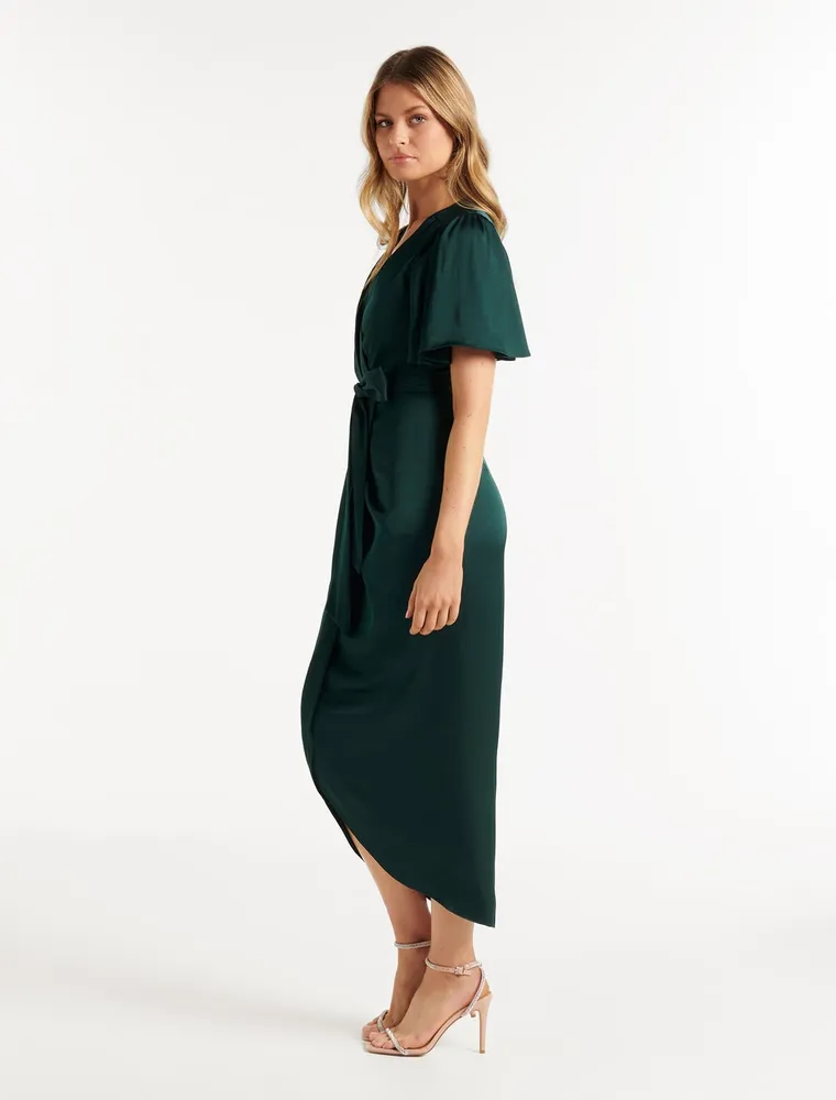 Bronte Satin Pleated Midi Dress