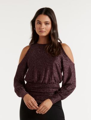 Annabelle Glitter Cold-Shoulder Top