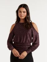 Annabelle Glitter Cold-Shoulder Top