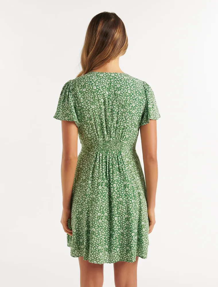 Mae Flutter-Sleeve Mini Dress