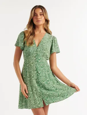 Mae Flutter-Sleeve Mini Dress