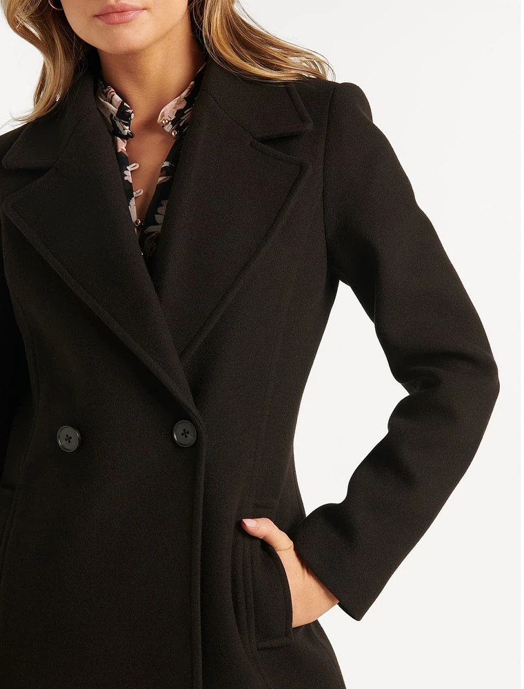 Nina Double-Breasted Faux Fur Collar Coat