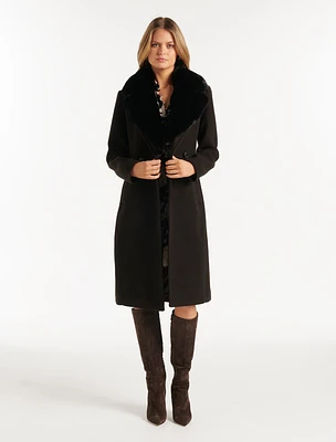 Nina Double-Breasted Faux Fur Collar Coat