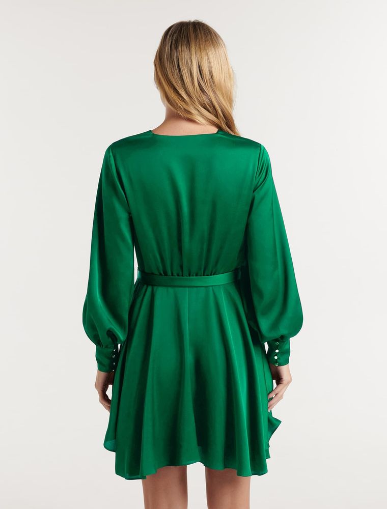 Tiffany Petite Asymmetrical-Hem Wrap Mini Dress