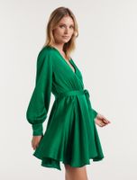 Tiffany Petite Asymmetrical-Hem Wrap Mini Dress