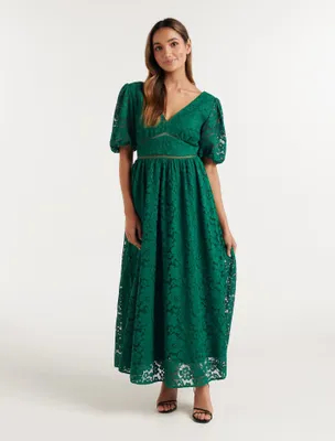 Ivanka Petite Lace V-Neck Midi Dress