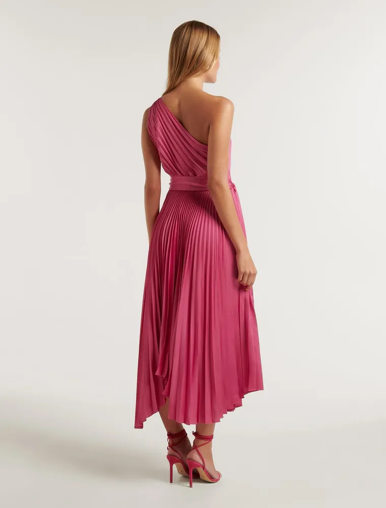 Bronte Satin Pleated Midi Dress in Pink - Size 0 to 12 - Women's Occasion Dresses