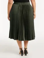 Ester Curve Satin Pleated Skirt Olive Green - 12 to 18 Women's Plus Midi Skirts