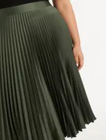 Ester Curve Satin Pleated Skirt Olive Green - 12 to 18 Women's Plus Midi Skirts