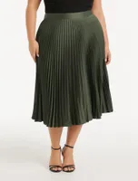 Ester Curve Satin Pleated Skirt Olive Green - 12 to 18 Women's Plus Midi Skirts