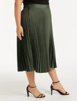 Ester Curve Satin Pleated Skirt Olive Green - 12 to 18 Women's Plus Midi Skirts